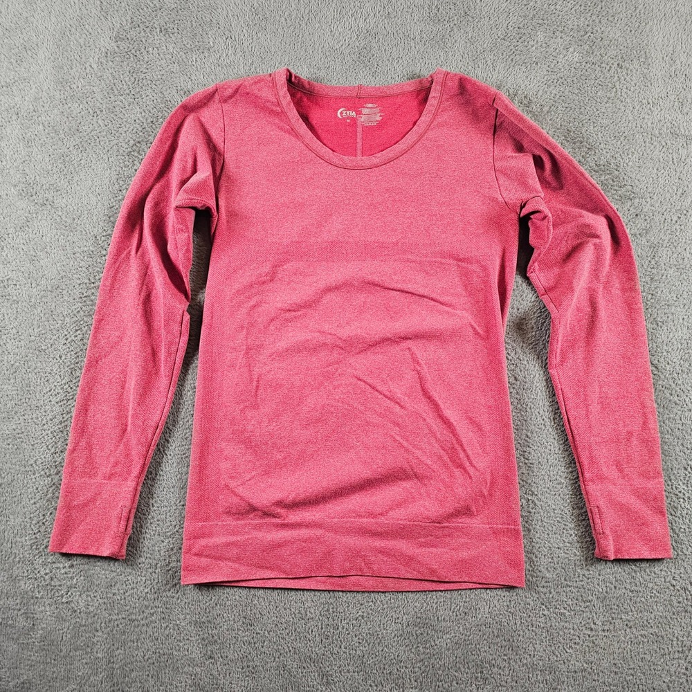 Zyia Active Womens Seamless Long Sleeve Top Heathered Red Scoop Neck Medium